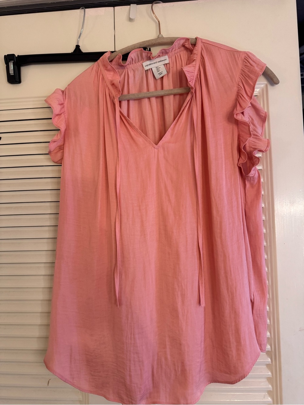 cupcakes & cashmere Pink Ruffle Sleeve V-Neck Blouse